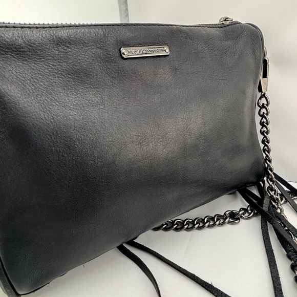 Rebecca Minkoff 3-Zip Front Leather Crossbody Bag Black Gunmetal - Picture 6 of 15